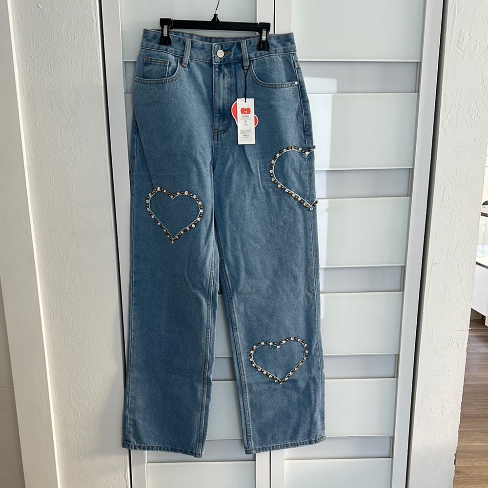 Cider Blue Straight Leg Jeans with Heart Details